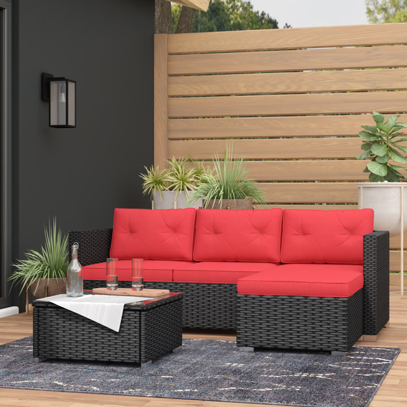 Wrought Studio Steward Outdoor 3 Piece Rattan Sectional Seating Group